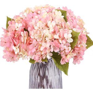 Pink 6-Pcs Artificial Vintage Silk Faux Flowers Bouquets Stems Home Table Decor